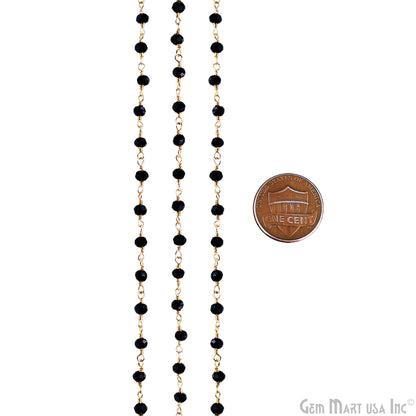 Black Spinel Gold Plated Beaded Wire Wrapped Rosary Chain