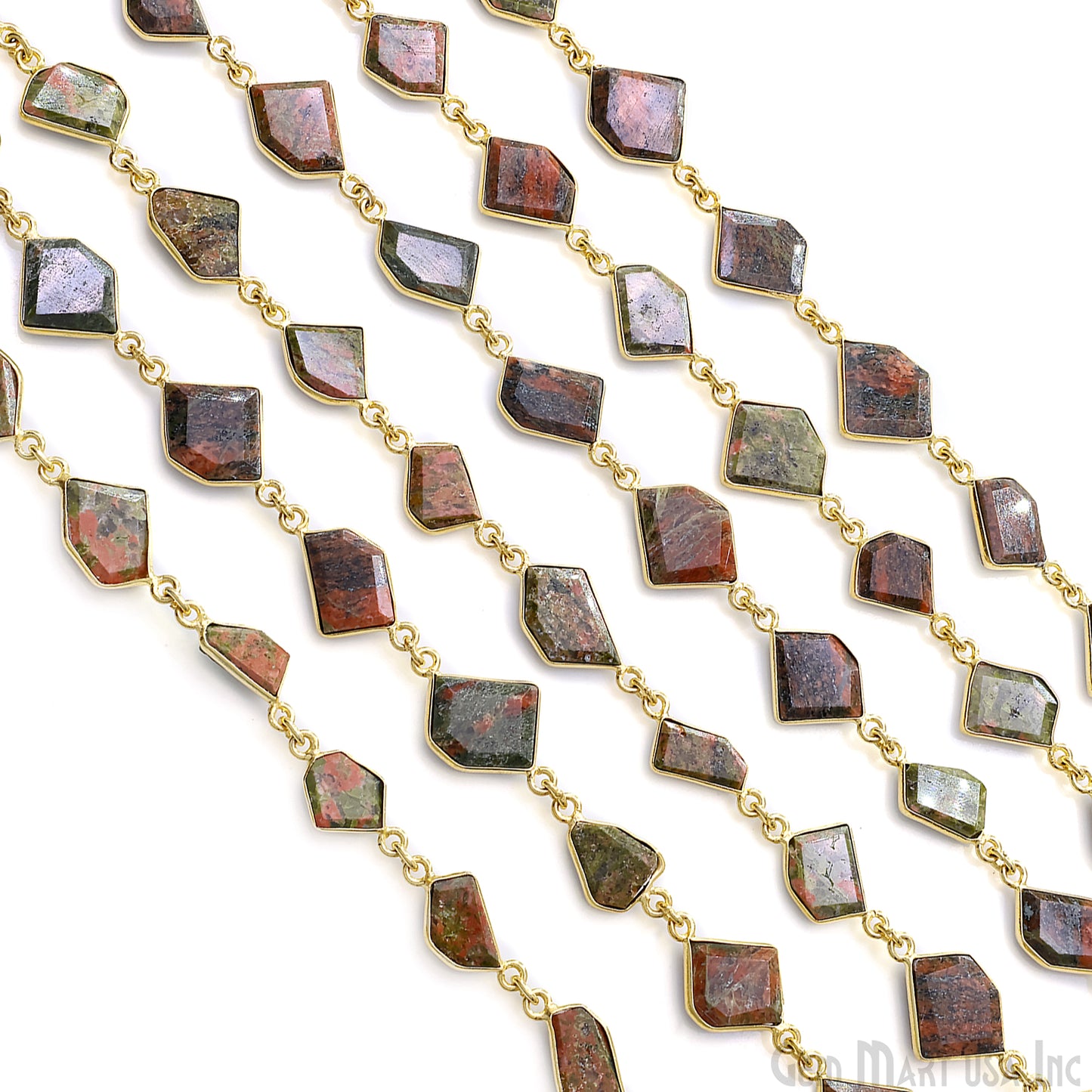 Unakite 10-15mm Faceted Free Form Gold Plated Bezel Connector Link Chain