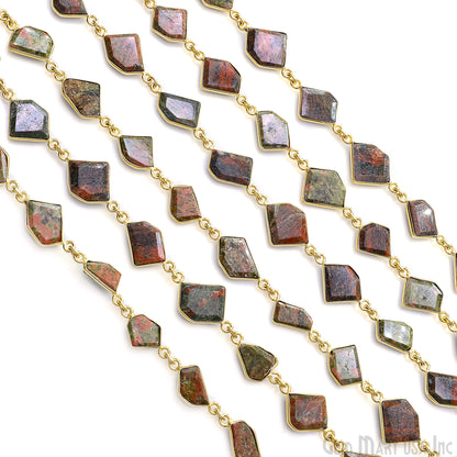 Unakite 10-15mm Faceted Free Form Gold Plated Bezel Connector Link Chain