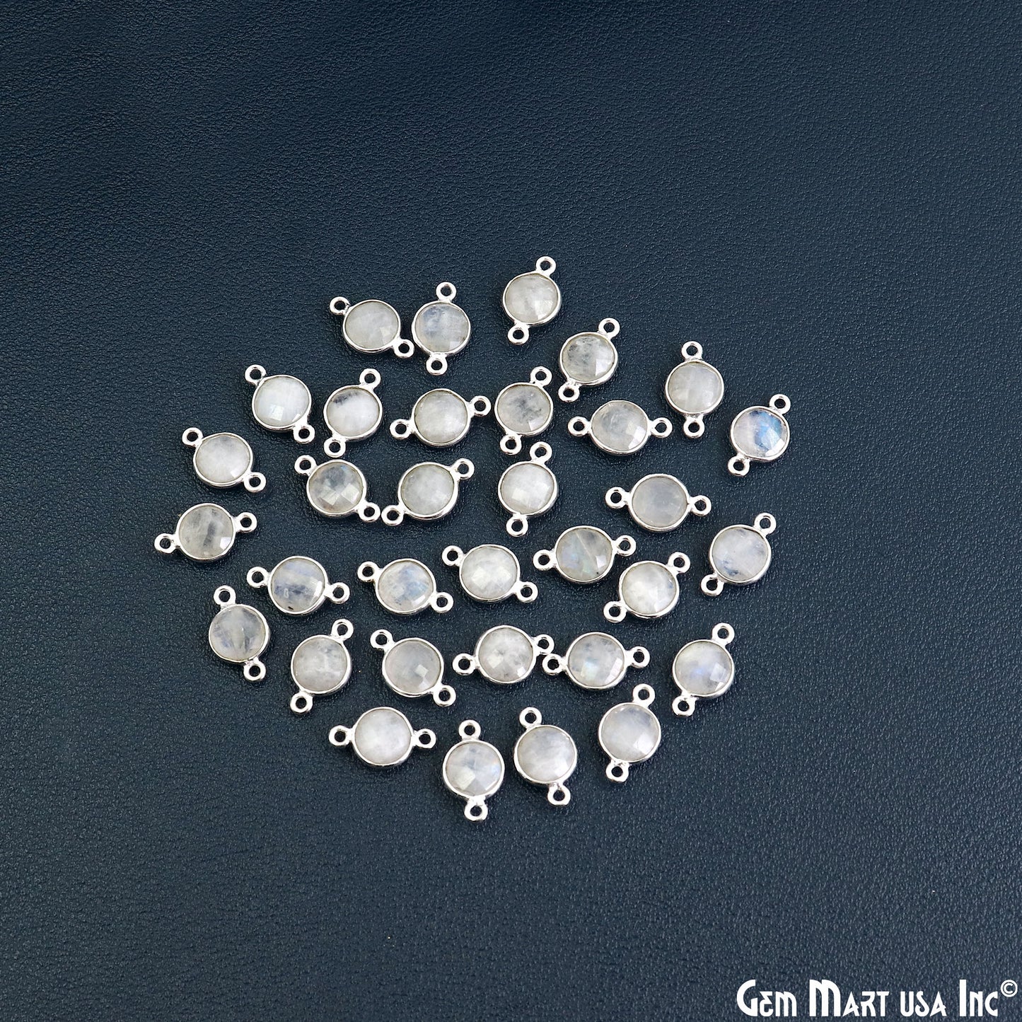 Round 7mm Double Bail Silver Plated Gemstone Bezel Connector