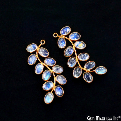 Rainbow Moonstone Gold Plated 44x16mm Leaf Dangle Finding Component