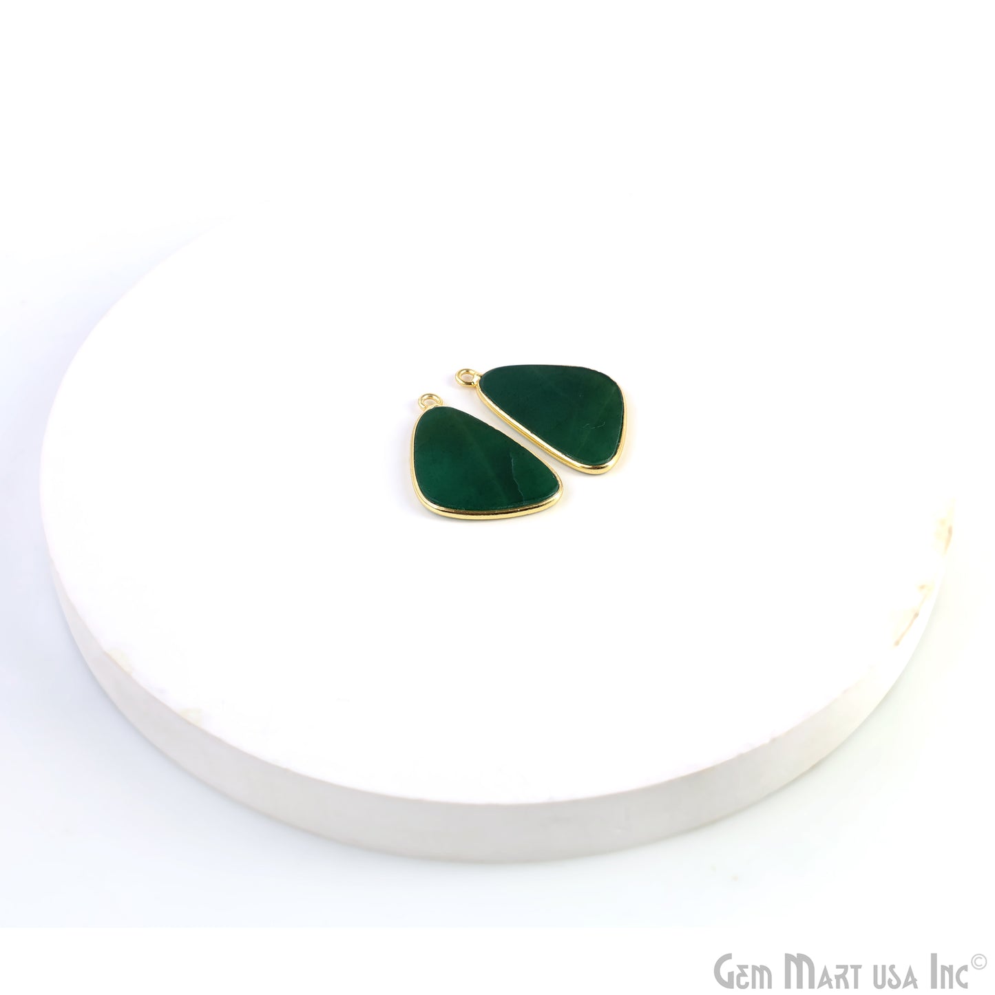 Green Onyx Pears Gold Plated Single Bail Bezel Smooth Slab Slice Thick Gemstone Connector 30x17mm 1 Pair