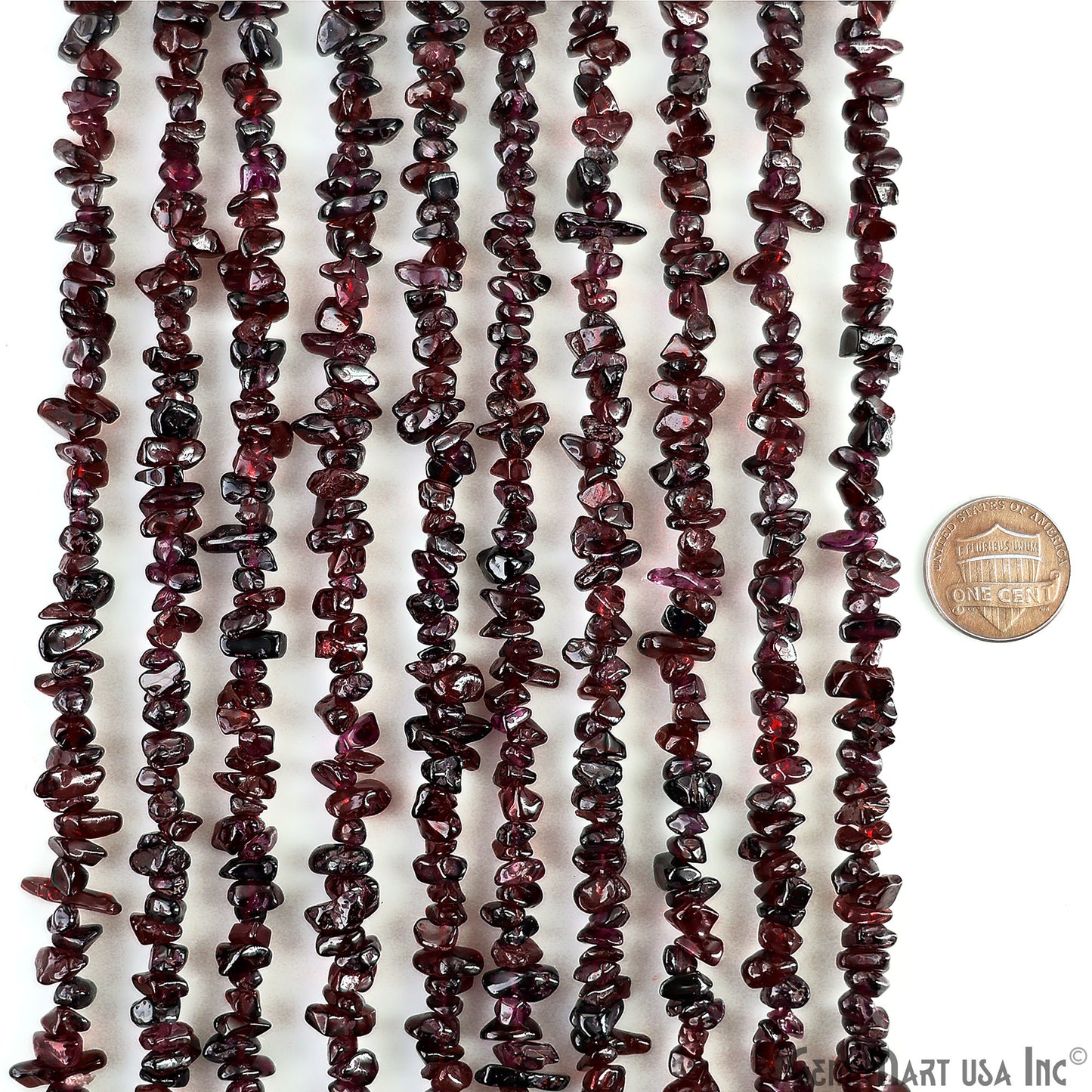 Garnet Chip Beads, 34 Inch, Natural Chip Strands, Drilled Strung Nugget Beads, 3-7mm, Polished, GemmartUSA (CHGT-70001)