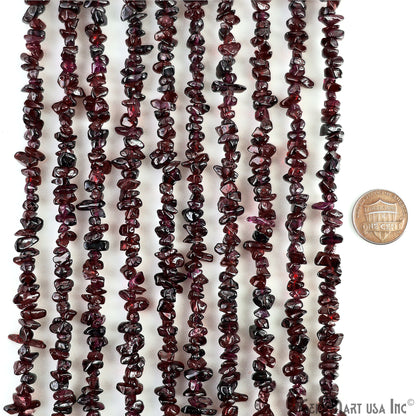Garnet Chip Beads, 34 Inch, Natural Chip Strands, Drilled Strung Nugget Beads, 3-7mm, Polished, GemmartUSA (CHGT-70001)