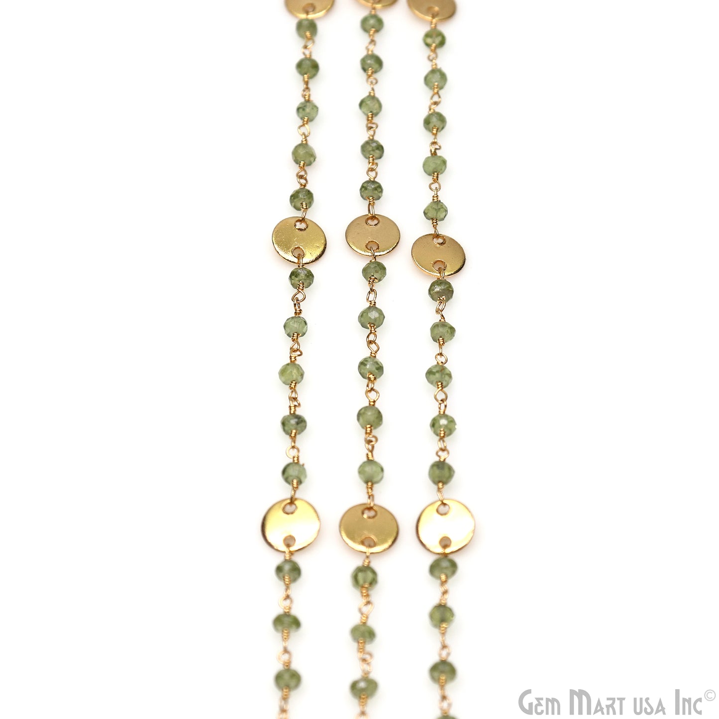 Peridot Faceted Round Beads & Finding Gold Plated Finding Rosary Chain