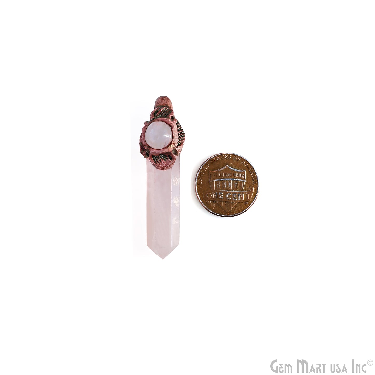 Rose Quartz with Moonstone Polymer Clay Crystal Pendant, Dowsing Clay Single Bail Pendant