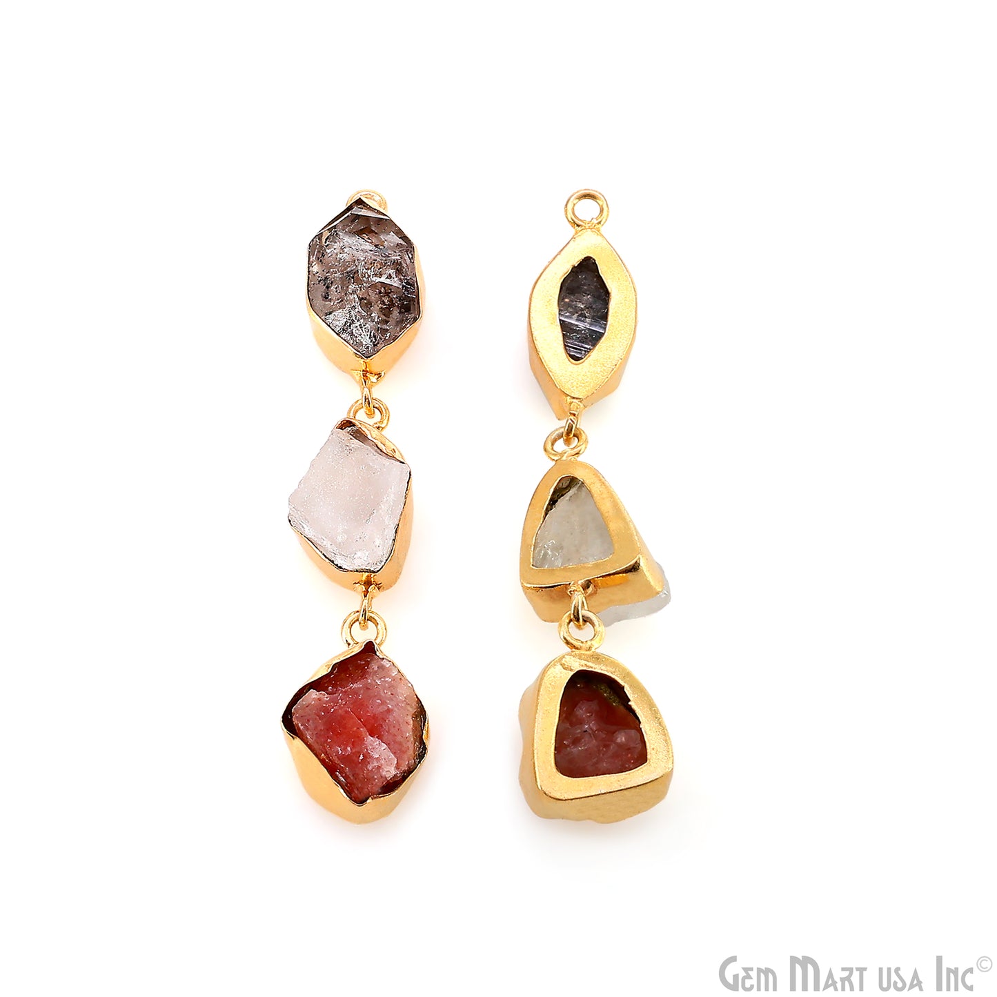 Rough Gemstone Bezel Setting 55x9mm Gold Plated Long Dangle Earring Pair Connectors
