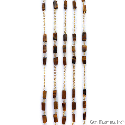 Tiger Eye 9x4mm Rectangle Beads Gold Plated Catholic Rosary Chain