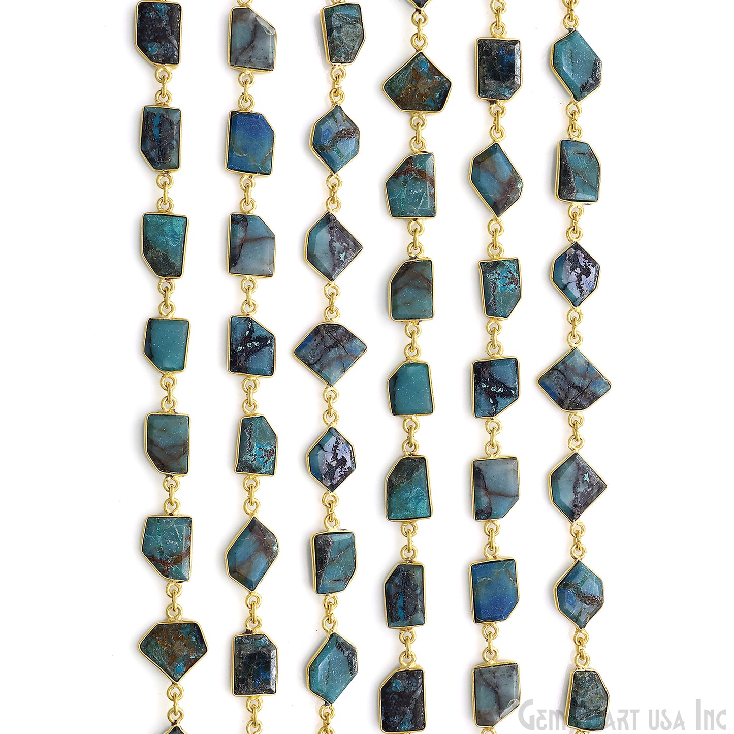 Chrysocolla 10mm Faceted Free Form Gold Plated Bezel Connector Link Chain