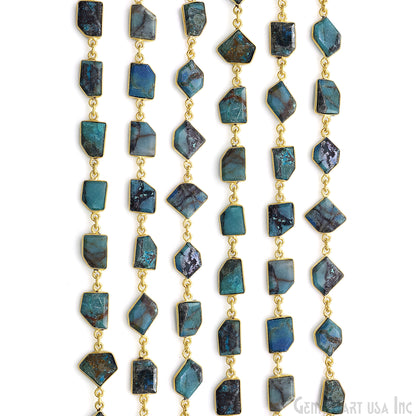 Chrysocolla 10mm Faceted Free Form Gold Plated Bezel Connector Link Chain