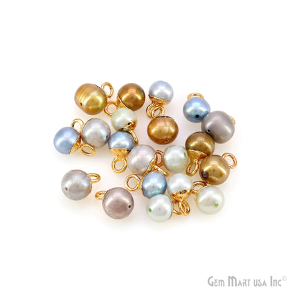 Pearl Freeform Cabochon Charm With Gold Electroplated Cap Single Bail Pendant