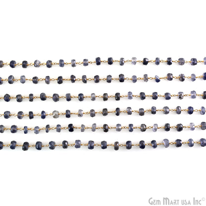 Iolite Faceted Beads 6-7mm Gold Wire Wrapped Beaded Rosary Chain