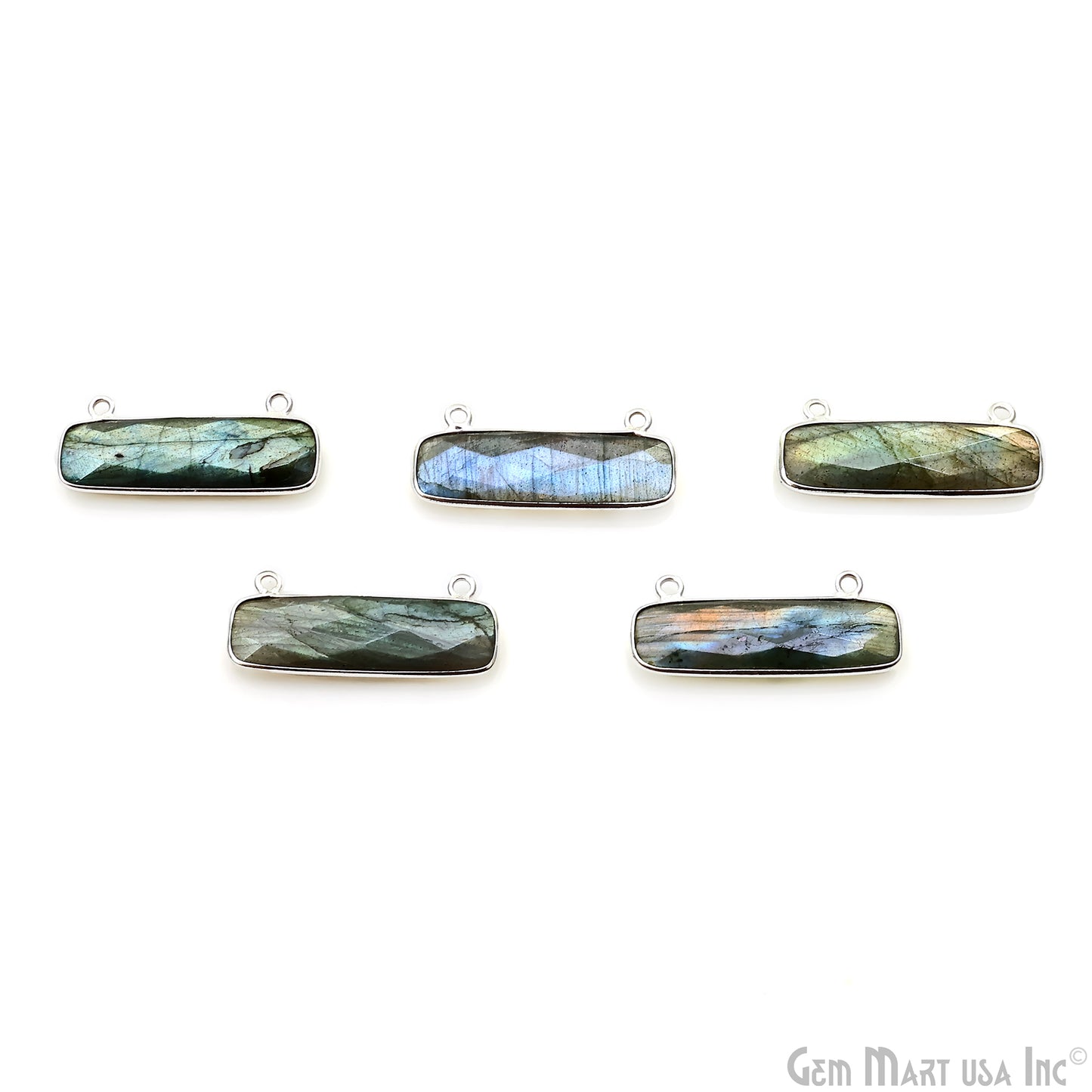 Labradorite Rectangle Bar 29x11mm Silver Plated Gemstone Connector