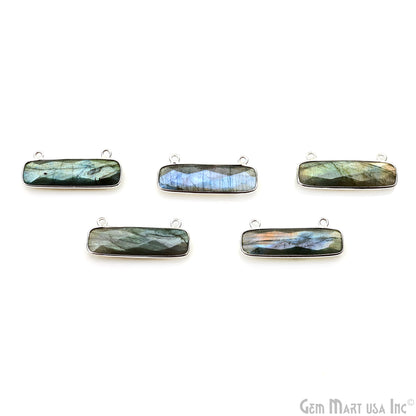 Labradorite Rectangle Bar 29x11mm Silver Plated Gemstone Connector