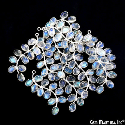 Rainbow Moonstone Silver Plated 44x16mm Leaf Dangle Finding Component