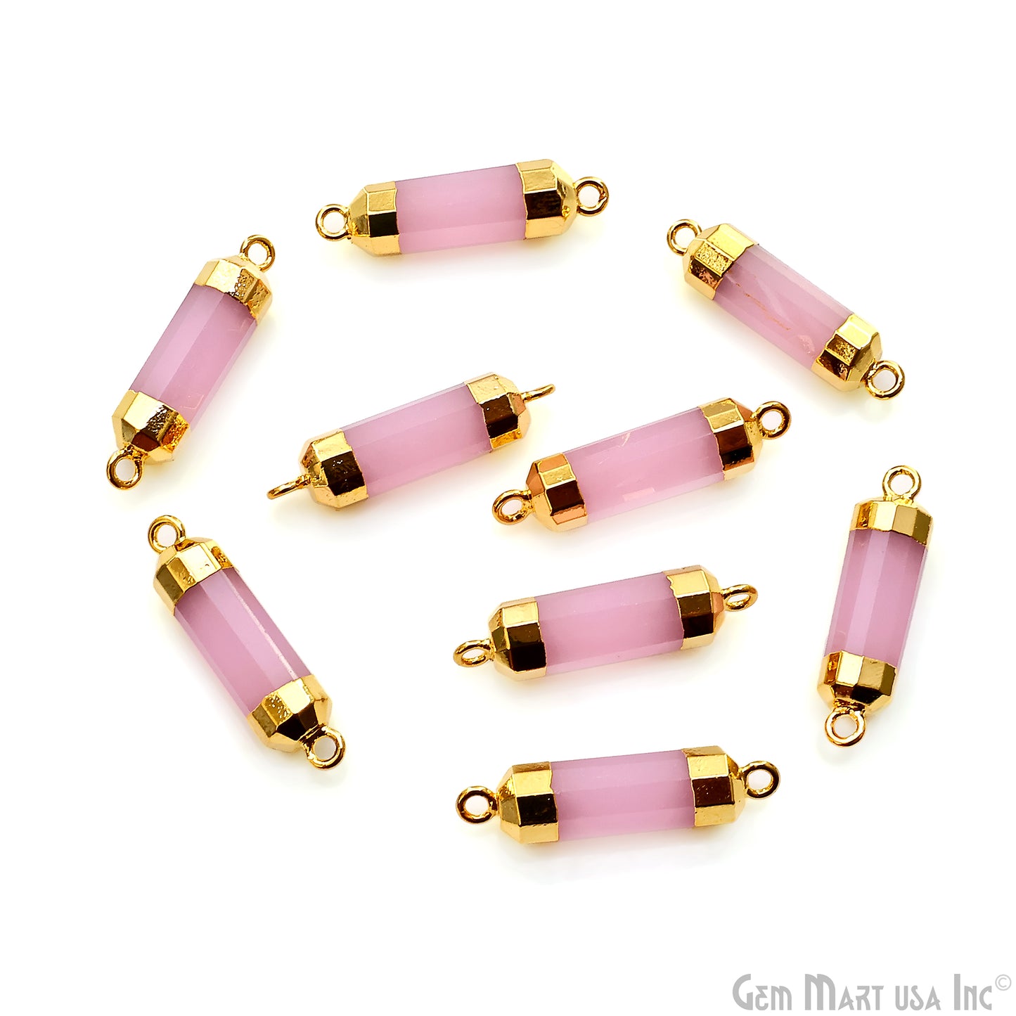 Double Point 33x8mm Gold Electroplated Gemstone Pendant Connector