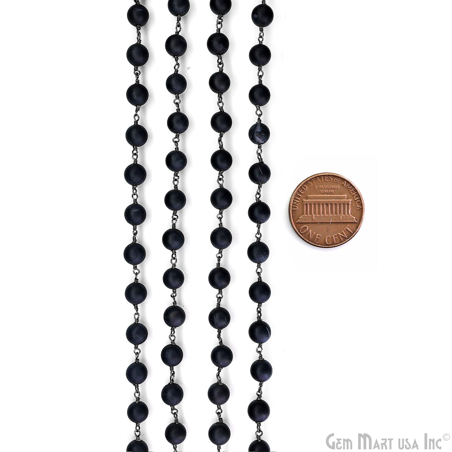 Black Tourmaline 8mm Cabochon Beads Oxidized Wire Wrapped Rosary Chain