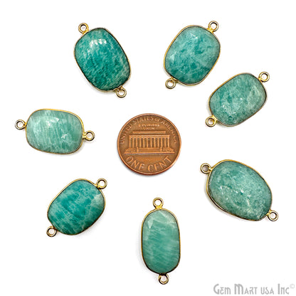Amazonite Free Form Gold Plated Bezel Gemstone Connector 18mm Appx.
