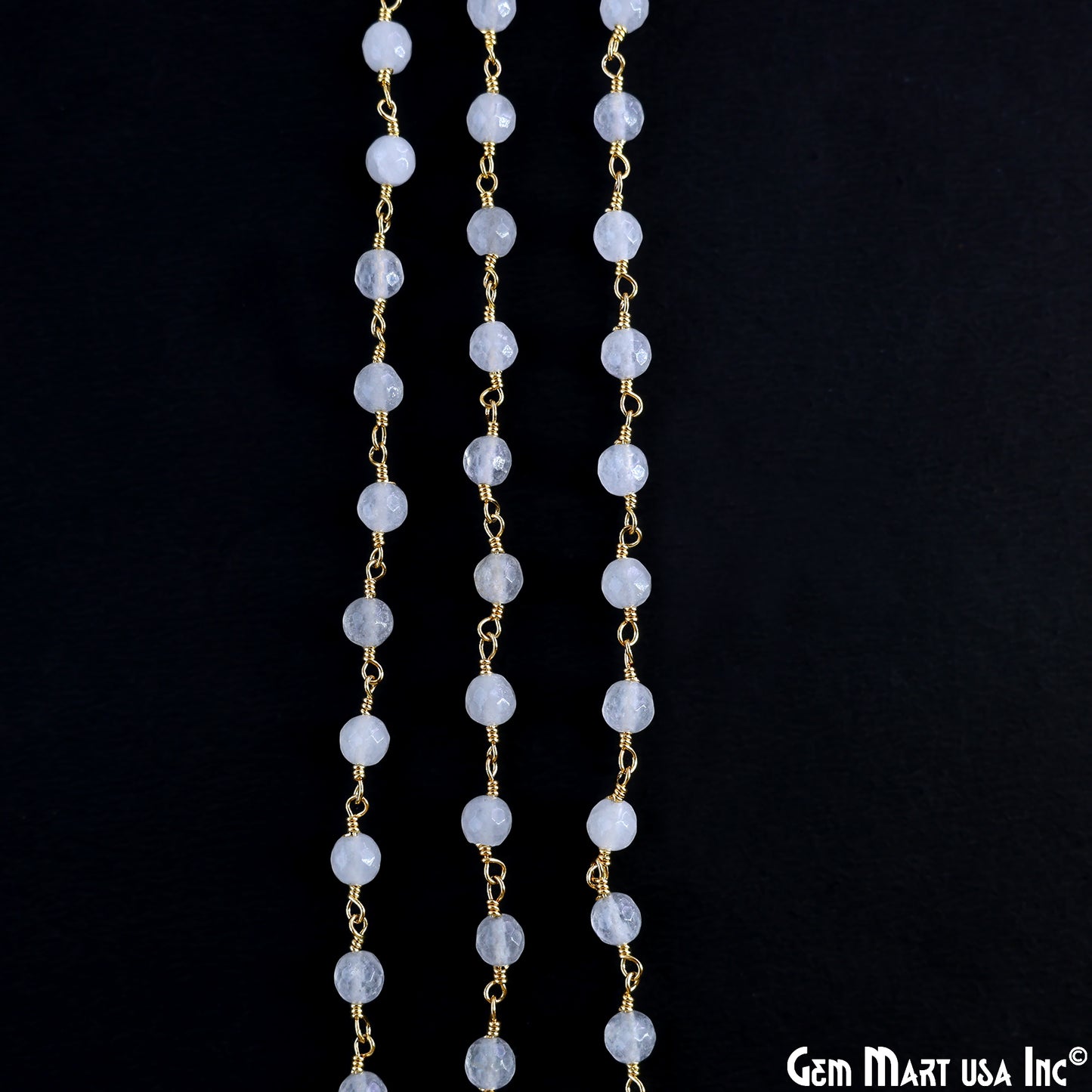 White Jade 6mm Beads Gold Plated Wire Wrapped Rosary Chain