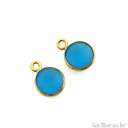 Swiss Blue Frosted Round 8mm Gold Plated Single Bail Bezel Gemstone Connector
