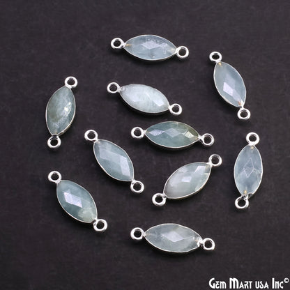 Aquamarine 8x16mm Marquise Double Bail Silver Electroplated Gemstone Connector