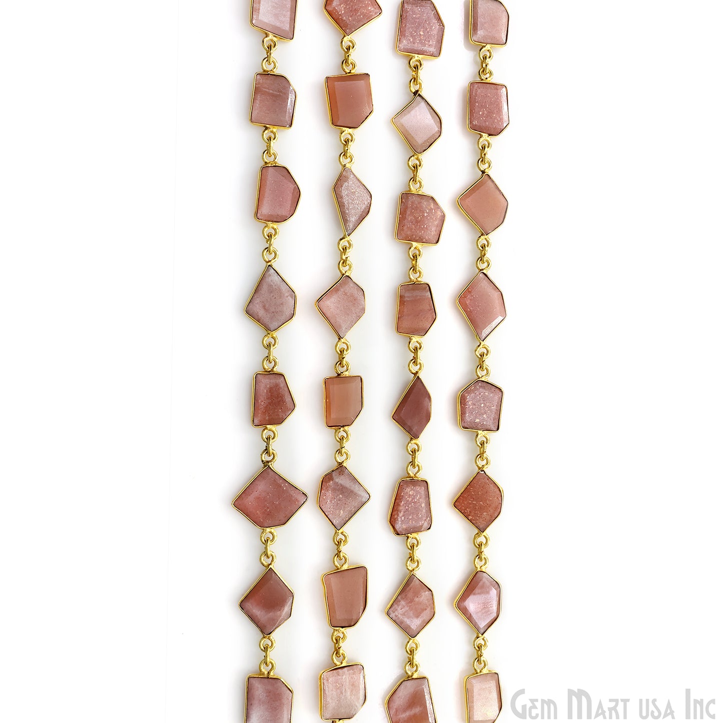 Peach Moonstone 10mm Faceted Free Form Gold Plated Bezel Connector Link Chain