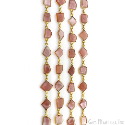 Peach Moonstone 10mm Faceted Free Form Gold Plated Bezel Connector Link Chain
