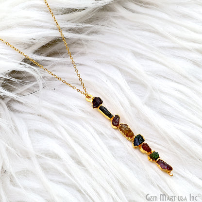 Raw Gemstone Line Necklace Connector 68x11mm Gold Electroplated Long Dangle Pendant