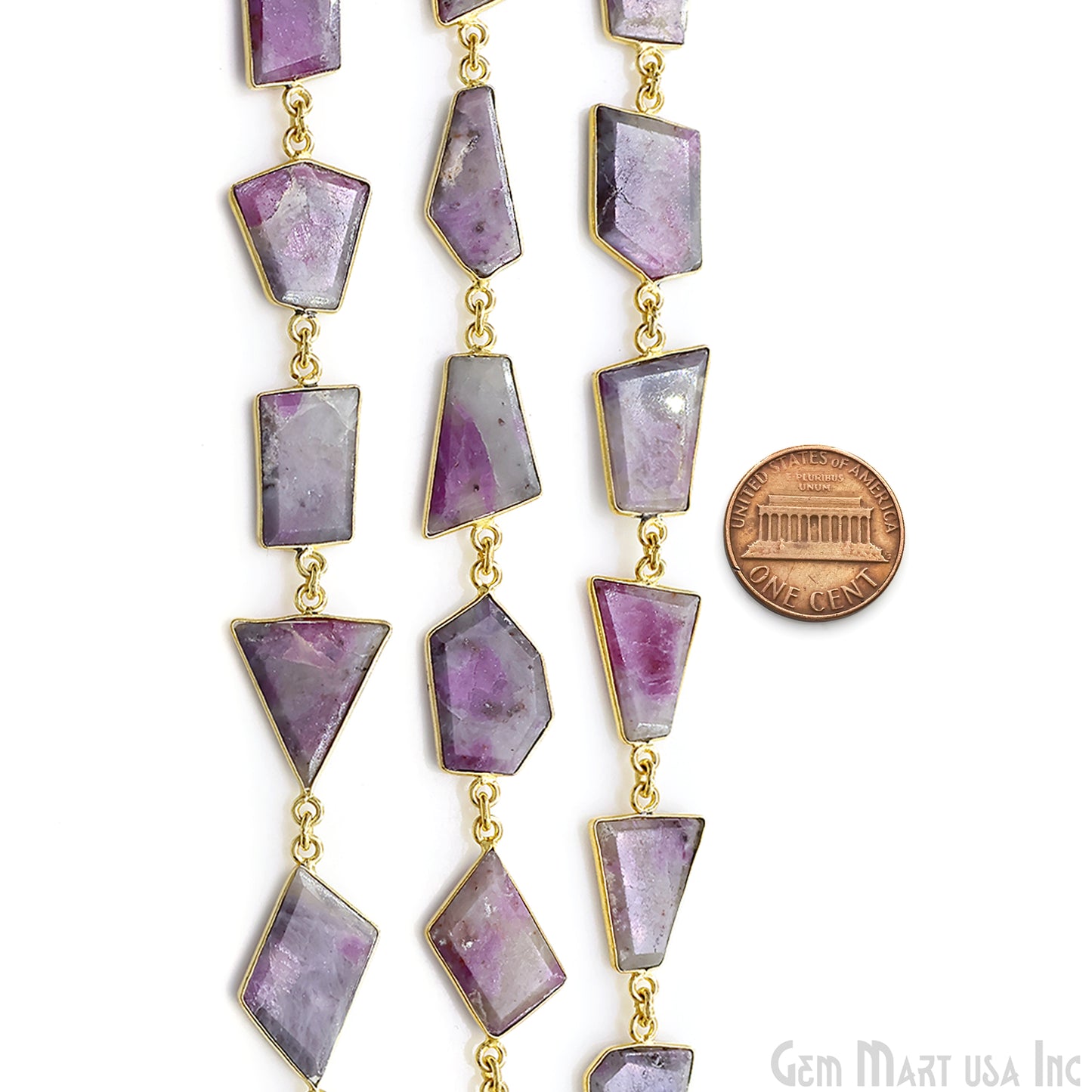 Ruby Ziopsite 15mm Up Faceted Free Form Gold Plated Bezel Connector Link Chain