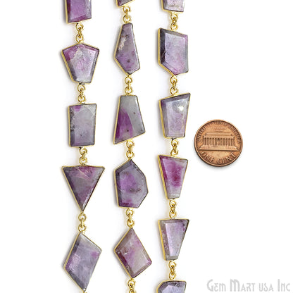 Ruby Ziopsite 15mm Up Faceted Free Form Gold Plated Bezel Connector Link Chain