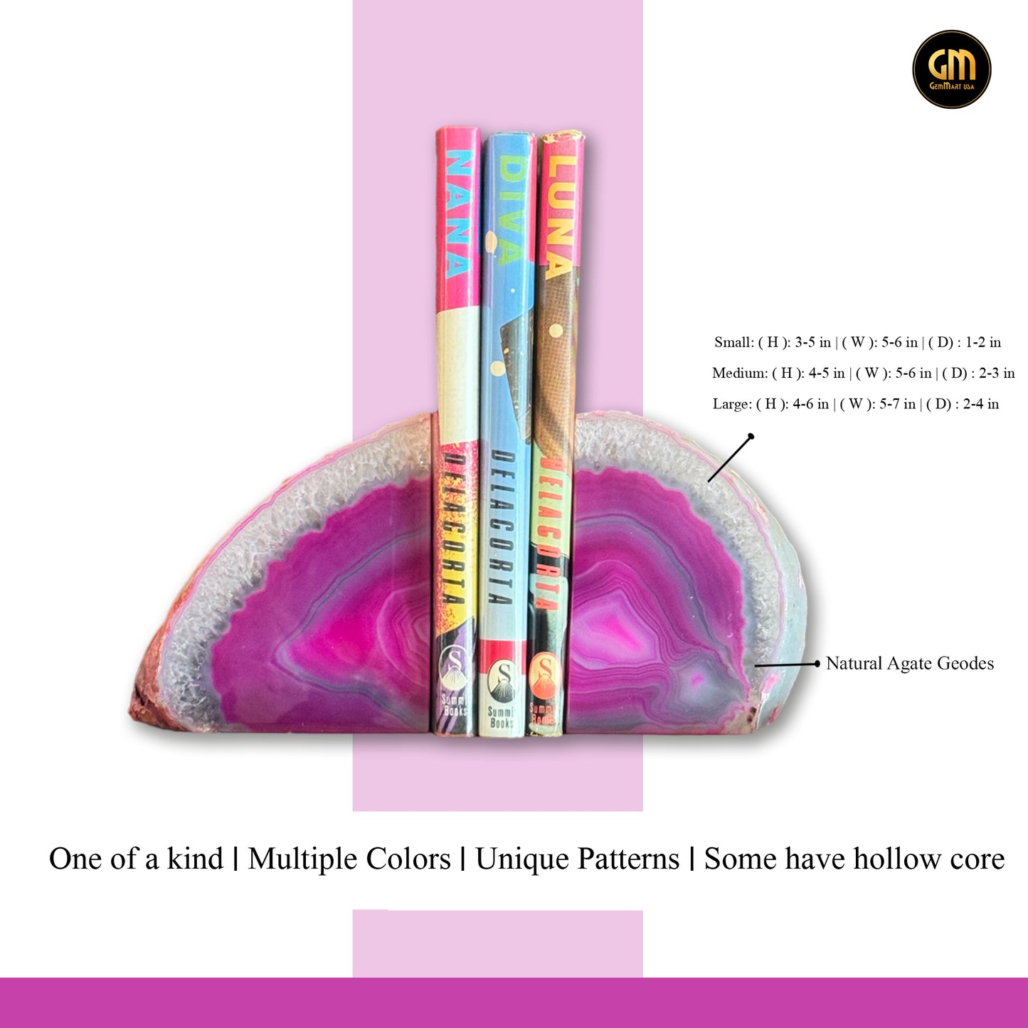Pink Agate Bookend Pair, Natural Geode Bookend, Healing Crystal Bookend Set, Home Decor. *Ships Free