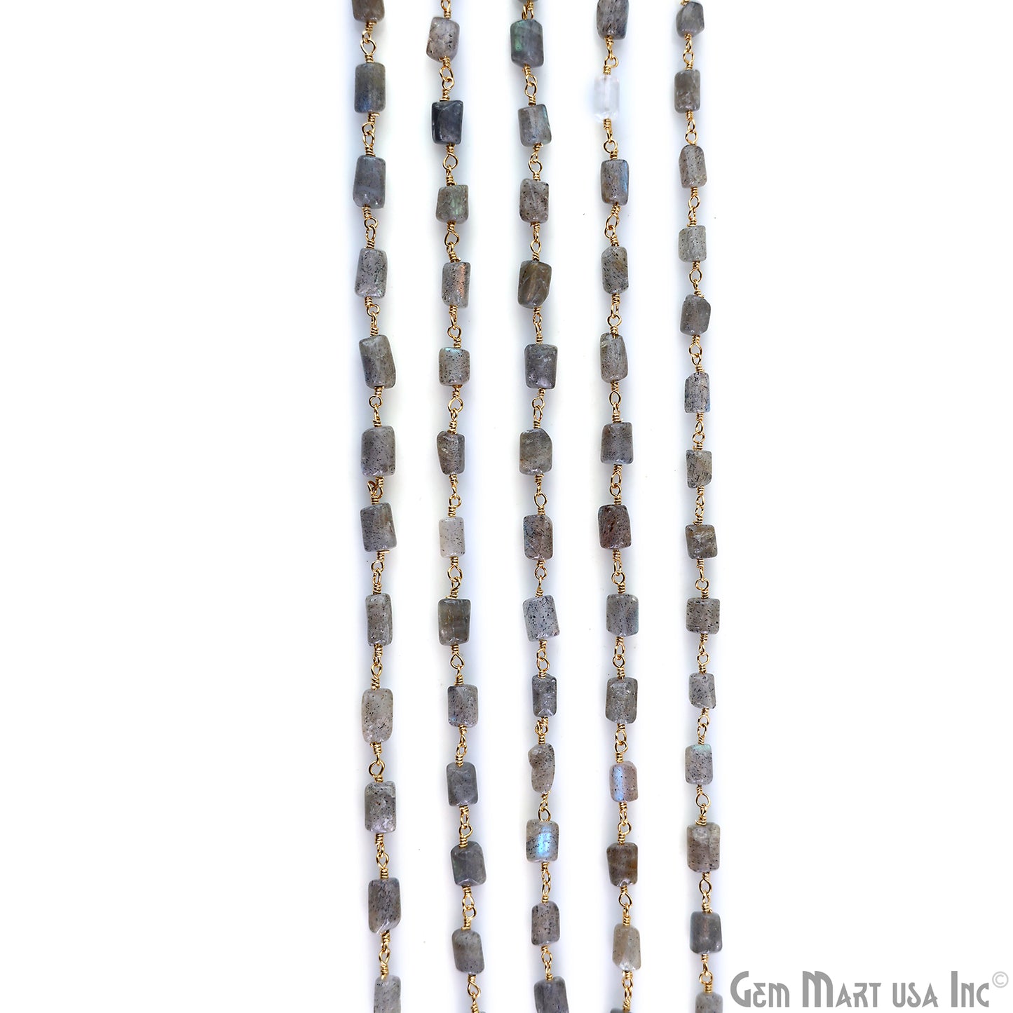 Labradorite Square Beads 6x4mm Gold Plated Wire Wrapped Rosary Chain