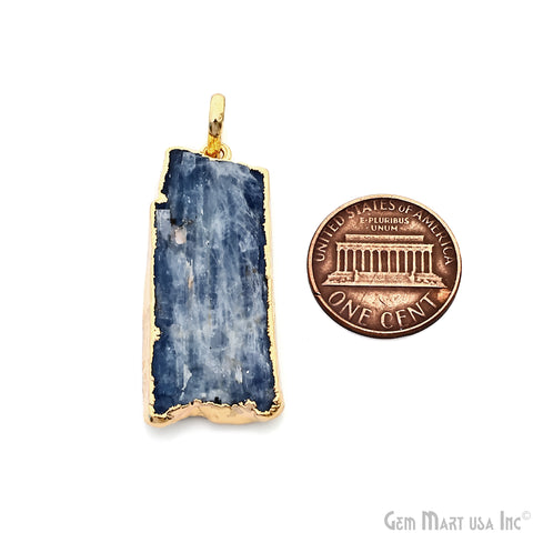 Kyanite Free Form 37x16mm Gold Electroplated Gemstone Single Bail Pendant