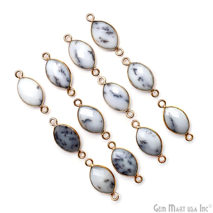Gemstone Marquise 8x12mm Double Bail Gold Bezel Connector