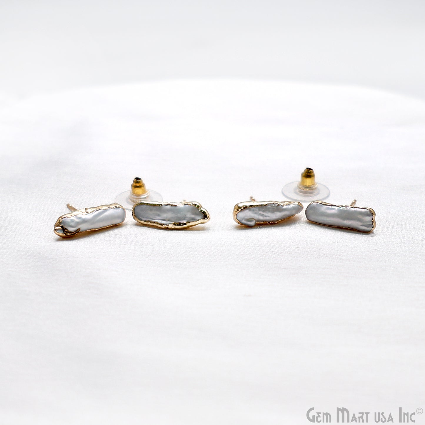 Natural Pearl Rough Gemstone 17x5mm Gold Electroplated Stud Earring