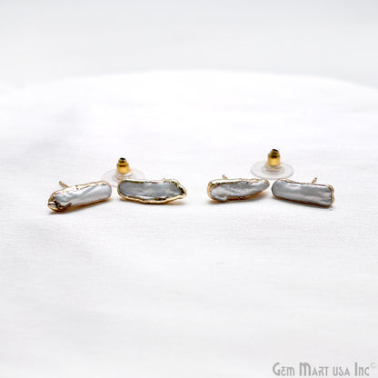 Natural Pearl Rough Gemstone 17x5mm Gold Electroplated Stud Earring