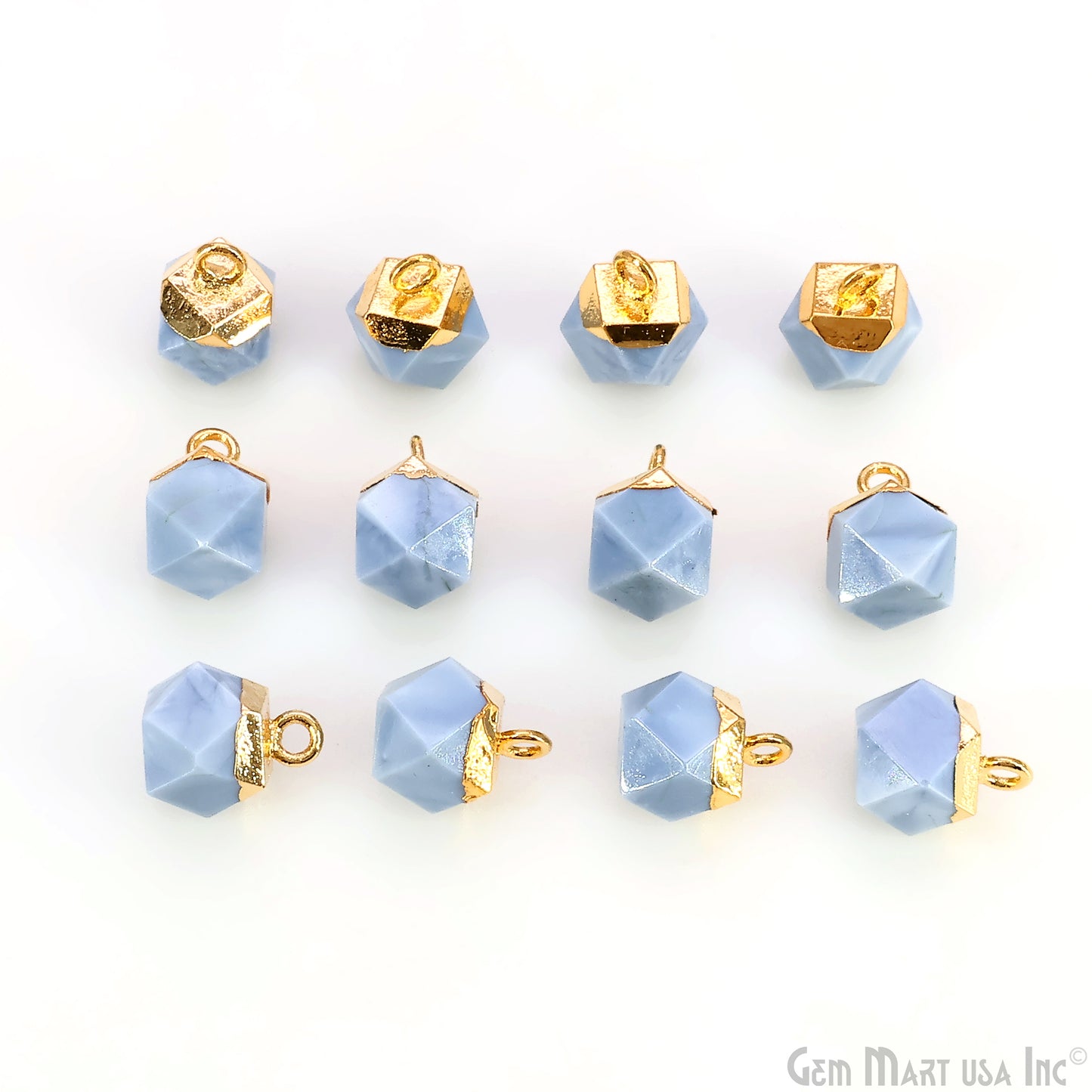 Gemstone Hexagonal Prism Shape Pendant 12x10mm Gold Plated Charm for DIY Jewelry