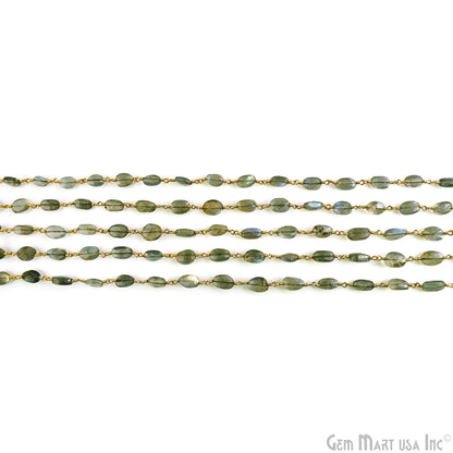 Labradorite 10x8mm Free Form Gold Plated Wire Wrapped Beads Rosary Chain