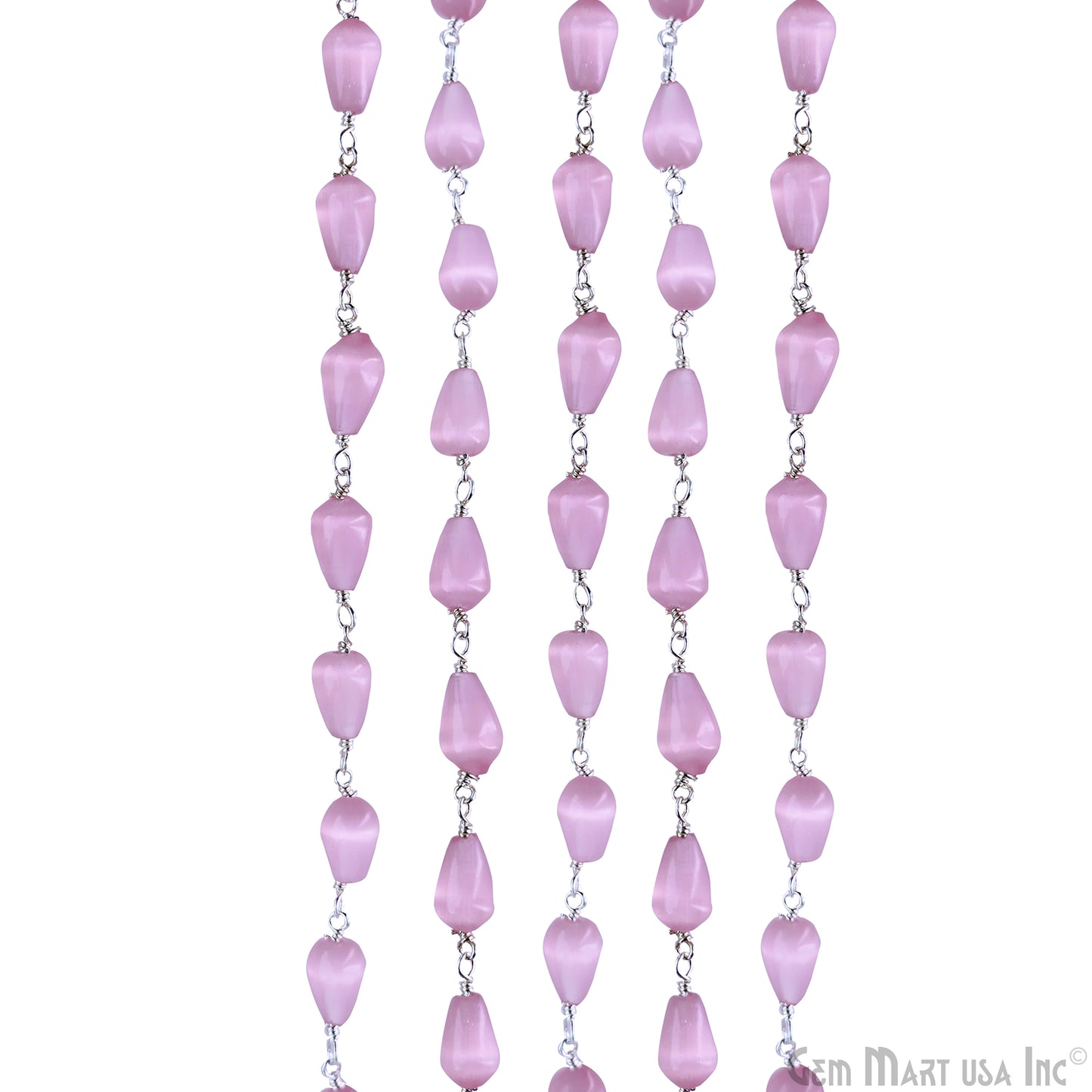 Pink Monalisa 9x4mm Silver Plated Beads Rosary Chain