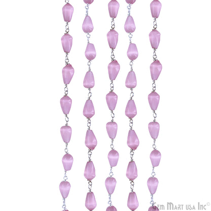 Pink Monalisa 9x4mm Silver Plated Beads Rosary Chain