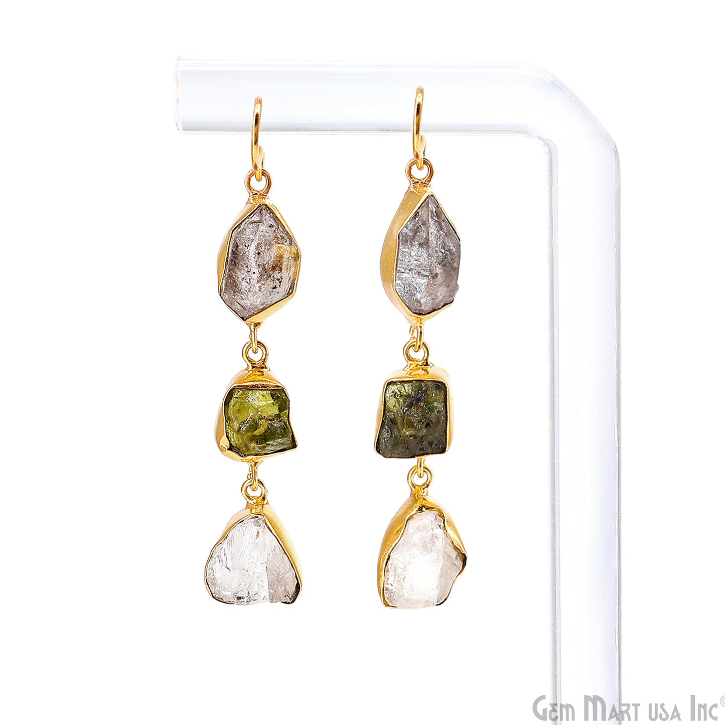 Rough Gemstone Bezel Setting 53x10mm Gold Plated Long Dangle Earring Pair Connectors