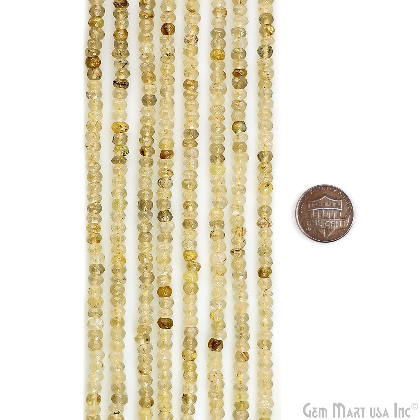 Golden Rutile Rondelle Beads, 12.5 Inch Gemstone Strands, Drilled Strung Nugget Beads, Faceted Round, 3-4mm