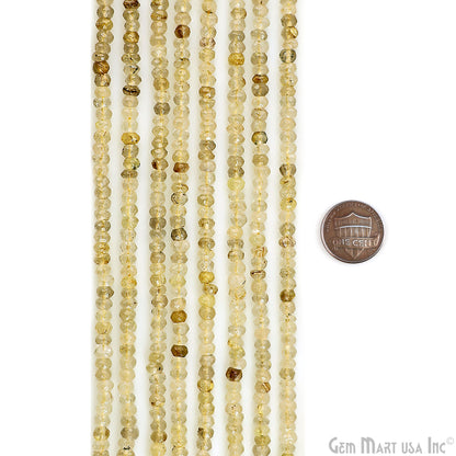 Golden Rutile Rondelle Beads, 12.5 Inch Gemstone Strands, Drilled Strung Nugget Beads, Faceted Round, 3-4mm
