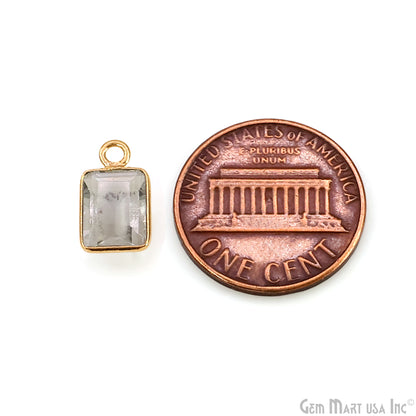 Green Amethyst Octagon 6x8mm Brilliant Cut Gold Plated Bezel Single Bail Gemstone Connector