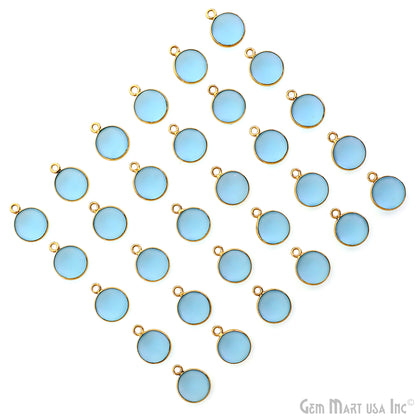 Sky Blue Frosted Round 10mm Gold Plated Single Bail Bezel Gemstone Connector