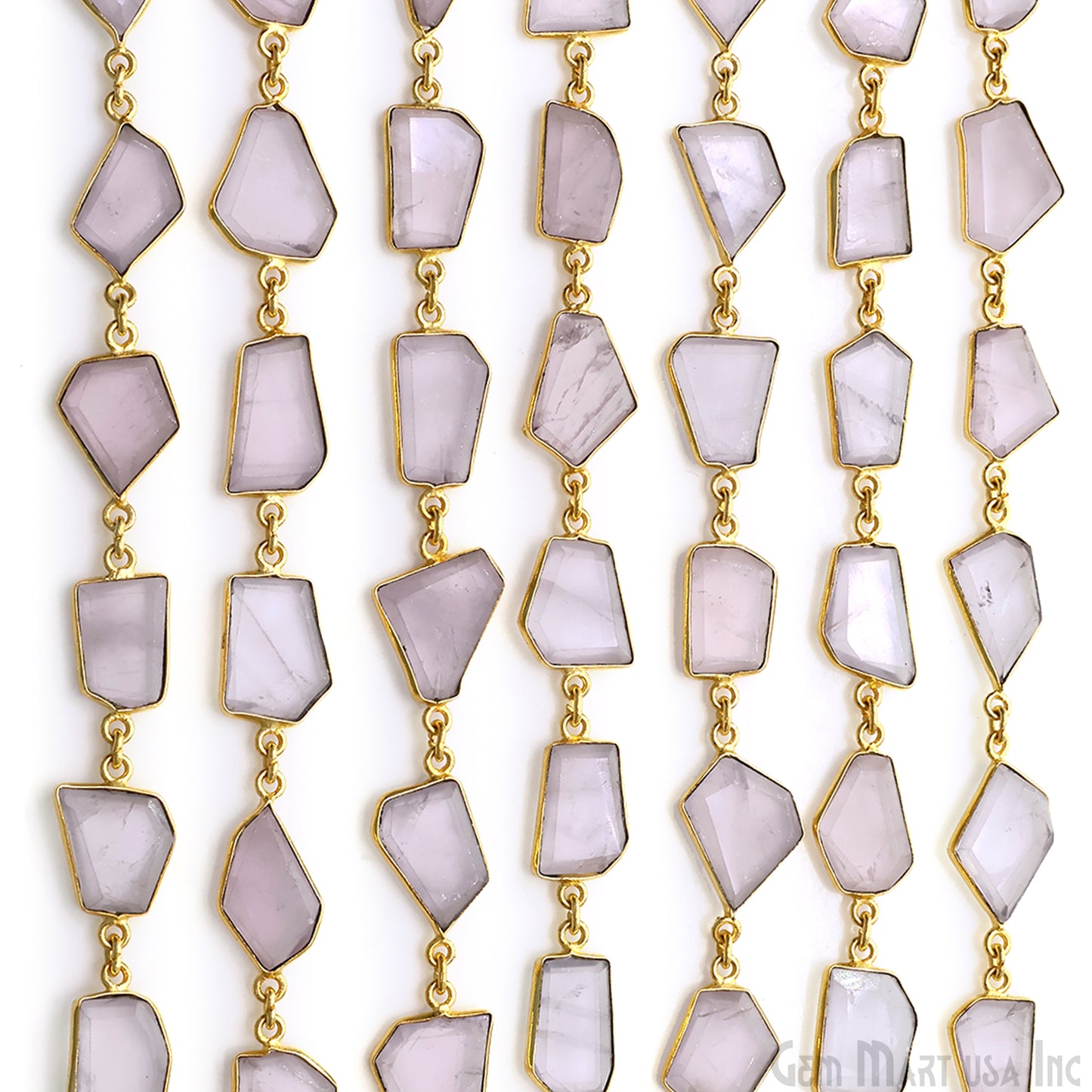 Rose Quartz 10-15mm Faceted Free Form Gold Plated Bezel Connector Link Chain
