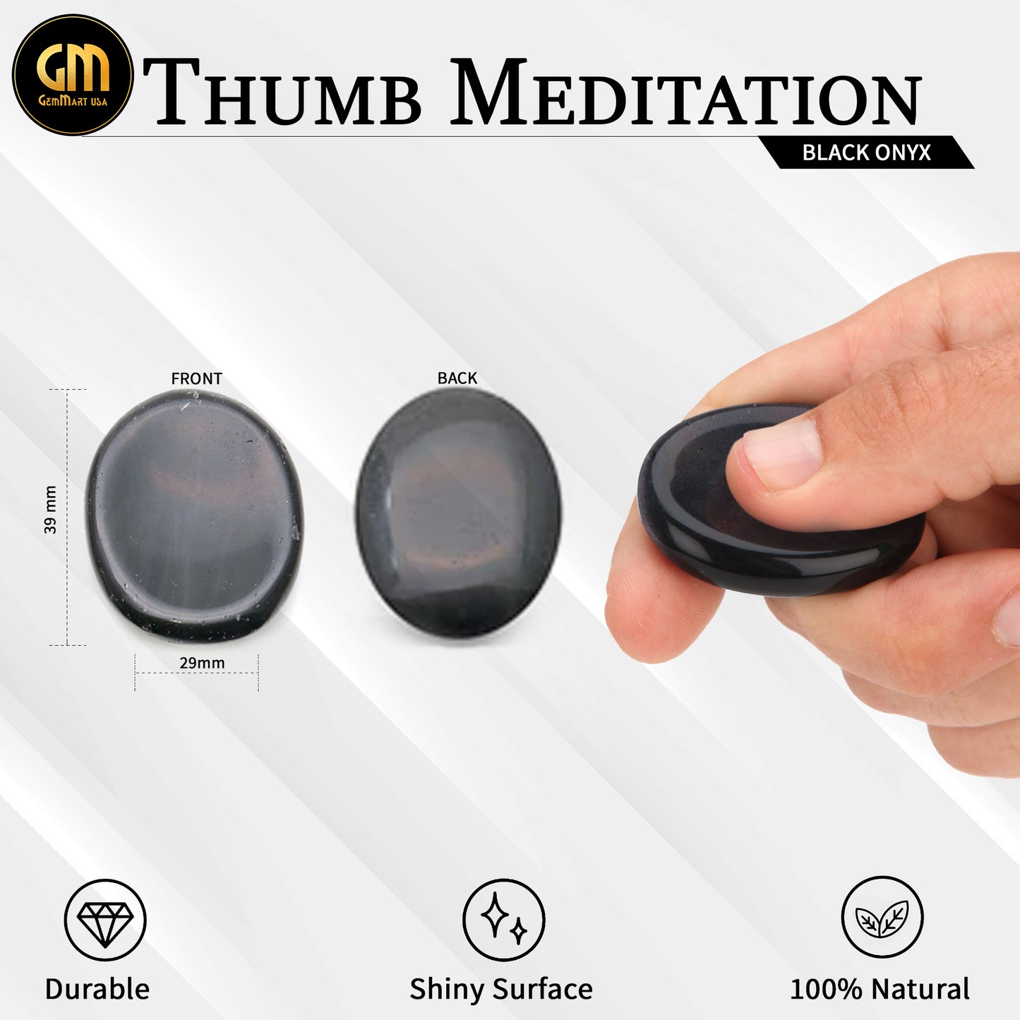 Thumb Meditation Gemstones 39x29mm Oval Hand Curved Thumb Massager Stones