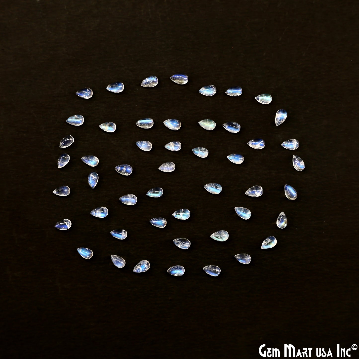 Rainbow Moonstone Wholesale Gemstones, 100% Natural Semi-Precious Gems, Rainbow Cabochons Loose Gems, 3x5mm, Pear, 5 Carats