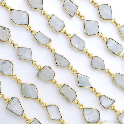 Aquamarine 10-15mm Faceted Free Form Gold Plated Bezel Connector Link Chain