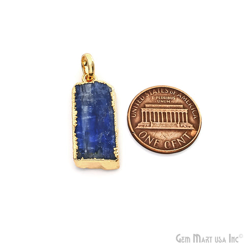 Kyanite Free Form 27x12mm Gold Electroplated Gemstone Single Bail Pendant